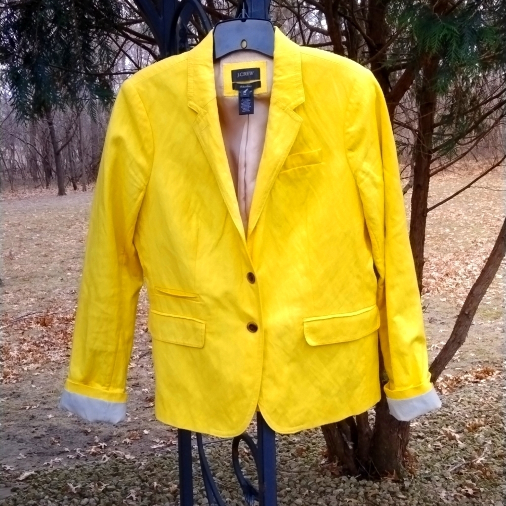 J Crew Yellow Schoolboy Blazer Coat Rayon blend Medium Weight Lined size 10